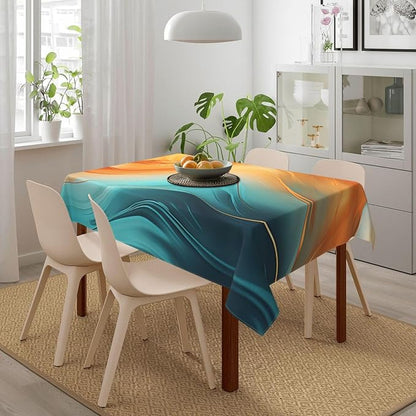 Orange Teal Marble Tablecloth Modern Decorative Table Cloth 54"x72" | Waterproof Tablecloth for Kitchen Dining Room Picnic Weddings Rectangle Table Cover for Party