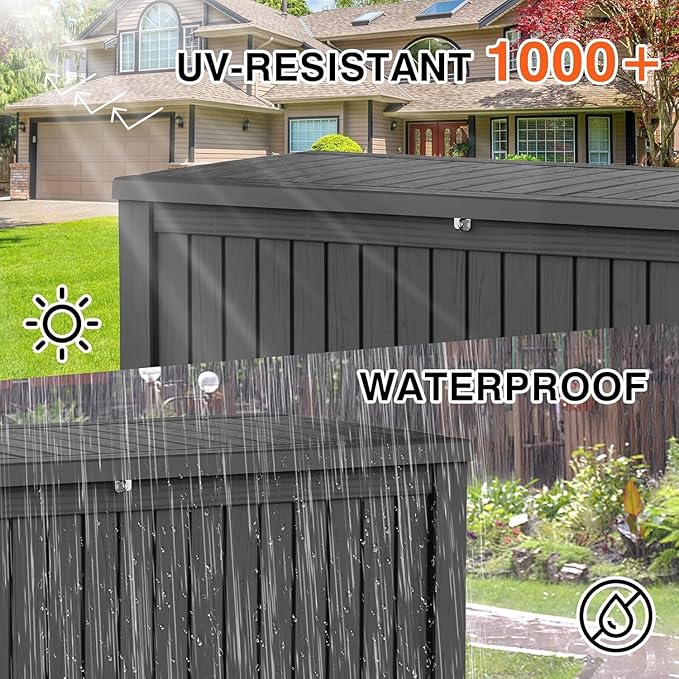 Outdoor Storage Box 270GAL Waterproof Resin Deck Box,UV-Resistant Lockable Delivery Bin for Garden Tools,Large Patio Outside Cushions,Pool Accessories Supplies,Chest,Furniture,Package,Black