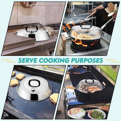 12Inch Cheese Melting Dome, HaSteeL Stainless Steel Round Basting Steaming Cover, Large Solid Griddle Dome & Grill Lid with Thermometer, For Flat Top Teppanyaki BBQ Camping Cooking Indoor & Outdoor