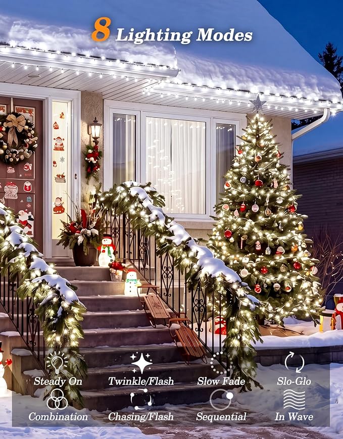 LitHome 2 Pack Solar String Lights Outdoor with Remote, Total 200LED 66FT | Solar Christmas Lights Outside Waterproof, 8 Modes String Light for Xmas Patio Garden Party Yard Tree Decor, Cool White