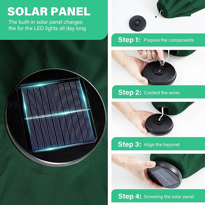 JEAREY 8x10' Rectangle LED Lighted Umbrella Patio Umbrella Outdoor w/Crank | Solar Market Umbrellas with 8 Sturdy Ribs, UV Protection Waterproof Sunproof for Pool, Deck, Backyard(Dark Green)