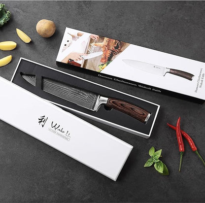 Wakoli EDIB Damascus Chef Knife – 7.9-Inch Japanese-Style Kitchen Knife, 67-Layer Damascus Steel Blade with VG10 Core, Ergonomic Pakkawood Handle – Professional Cooking Knife in Elegant Gift Box
