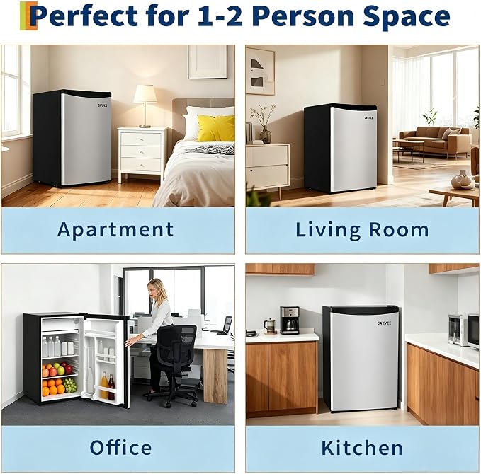Garvee 4.5 Cu.Ft Mini Fridge with Freezer, Low Noise< 38dB, Compact Refrigerator w/Reversible Door, Adjustable Thermostat, Energy-Efficient Small Fridge for Bedroom, Office, Dorm | Low Noise 38dB with Adjustable Thermostat, Small Refrigerator for Bedro...