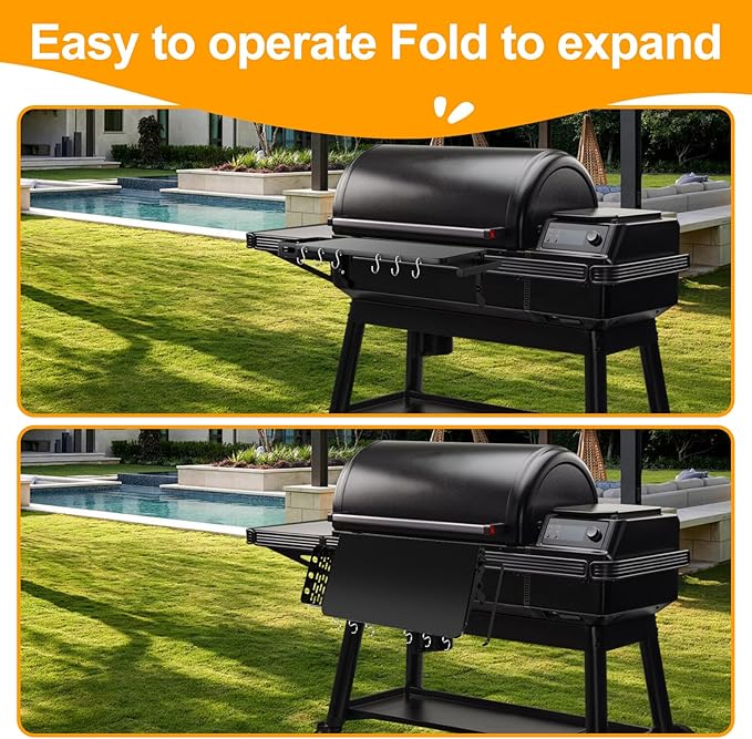 Folding Shelf for Traeger Ironwood, Ironwood XL, Timberline, Timberline XL, Grill Accessories with P.A.L. Pop-and-Lock Folding Shelf for Traeger Timberline Replacement for BAC604 Fold Shelf, 22" x 12"