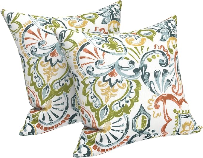 LVTXIII 2 Pack Outdoor Throw Pillow Covers for Patio Furniture, 16x16 Inch Square Pillow Case, Water-Repellent Cushion Covers for Garden, Porch, Sofa, Paisley Botanical