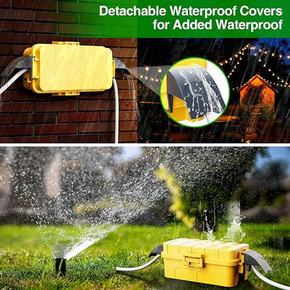 Flemoon IP55 Small Outdoor Electrical Box Waterproof, for Power Strip | Inner 5.9 x 3.2 x 1.8inch, Extension Cord Cover with Detachable Awning Covers for Plug, Outlet, Holiday Lights, Yellow