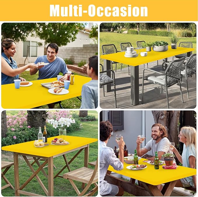 Rectangle Table Cloth, Waterproof Elastic Fitted Tablecloth for 5 Foot Folding Tables, Washable Polyester Tablecloths for Picnic, Camping, Outdoor (Yellow, 30"x60")