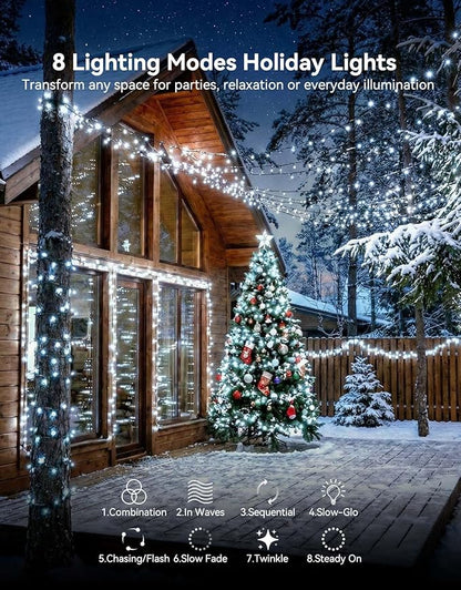 LitHome 99FT 300 LED String Lights Outdoor Indoor, 8 Modes Waterproof Christmas String Lights with Timer & Memory Function, Outdoor Christmas Lights Green Wire for Xmas Tree Party Garden, White