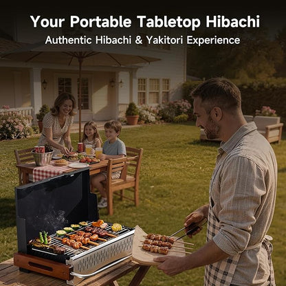 Portable Hibachi Charcoal Grill for Outdoor Camping, No Assembly BBQ Grill with Stainless Steel Grate, Height Adjustable Foldable Grill for Beach and Patio