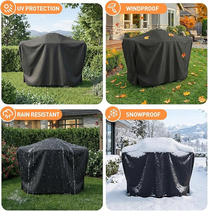 57 Inch Grill Cover for Weber Q Grill, 7112 Grill Cover for Weber Q2000, Q2200, Q2400, Q300, Q3000, Q3200 Gas Grills, Heavy Duty Waterproof BBQ Gas Grill Cover, Straps for Fix with Handles, 600D