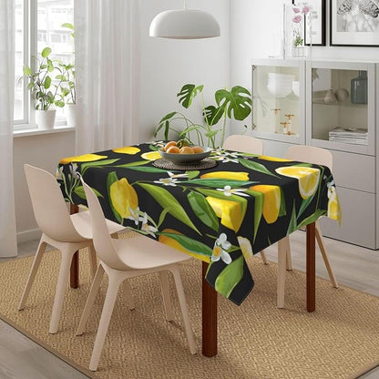 Rectangle Table Cloth,Floral Pattern Lemon Fruits Background Tablecloths Stain Resistance Water Repellent Washable Table Cover Decor for Home Kitchen Dining Party Patio Indoor and Outdoor 60"x 84"
