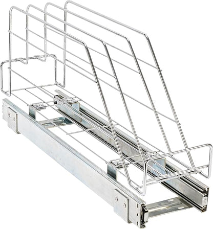 Household Essentials Glidez Multipurpose Chrome-Plated Steel Pull-Out/Slide-Out Storage Organizer for Cookware and Bakeware - Fits Standard Size Cabinet or Shelf, Chrome