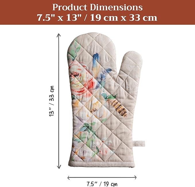 Maison d'Hermine Oven Gloves 100% Cotton Oven Mitt 7" x 13" with Loop Heat Resistant BBQ Cooking Gloves Baking Grilling Kitchen Hotel Home Farmhouse Spring Summer (Pack of 1, Ibiza - Beige)