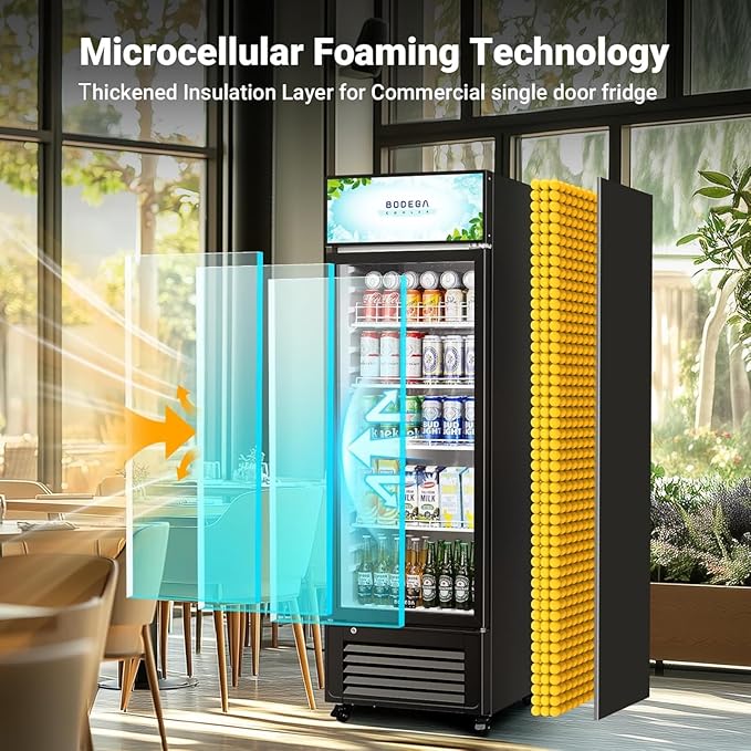 BODEGACOOLER Beverage Refrigerator and Cooler, 10.0 Cu.Ft. Commercial Refrigerator For Home & Kitchen, Office and Garage, Display Refrigerator with Adjustable Shelves and LED Light For Beer, Soda.