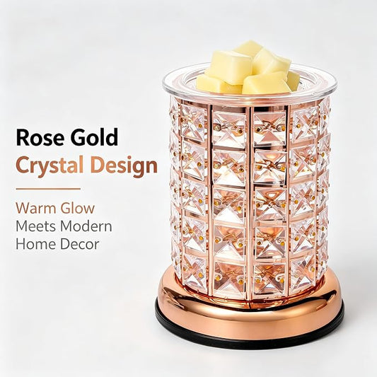 TTJ Crystal Wax Melt Warmer Lamp, Electric Candle Warmer with Rose Gold Base, Decorative Fragrance Oil Burner for Home Bedroom Living Room Office, Flameless Aromatherapy Wax Warmer Night Light Gold