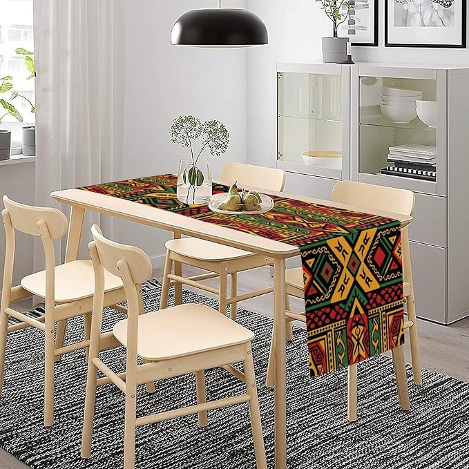 African Ethnic Table Runner, Retro Abstract Graphically Mandala Ancient Traditional Kitchen Seasonal Table Runner Decor for Farmhouse Home Holiday Parties 13x90in