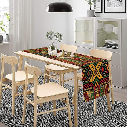 African Ethnic Table Runner, Retro Abstract Graphically Mandala Ancient Traditional Kitchen Seasonal Table Runner Decor for Farmhouse Home Holiday Parties 13x90in