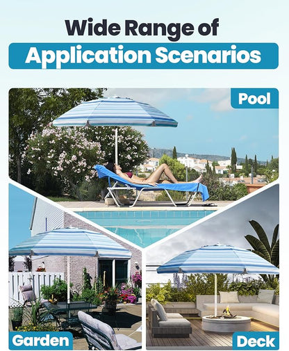 OutdoorMaster 7.2ft Beach Umbrellas for Sand with Sandbag & Anchor | 7.2ft Adjustable Umbrella for Beach, Wind Resistant, Portable UPF50+ Sunshade with Carry Bag for Patio