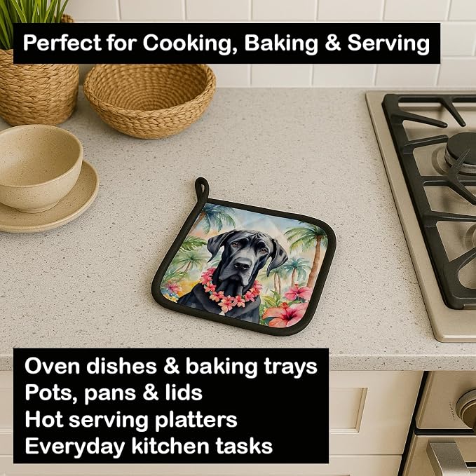 Caroline's Treasures Great Dane Luau Pair of Pot Holders Kitchen Heat Resistant Pot Holders Sets Oven Hot Pads for Cooking Baking BBQ, 7 1/2 x 7 1/2