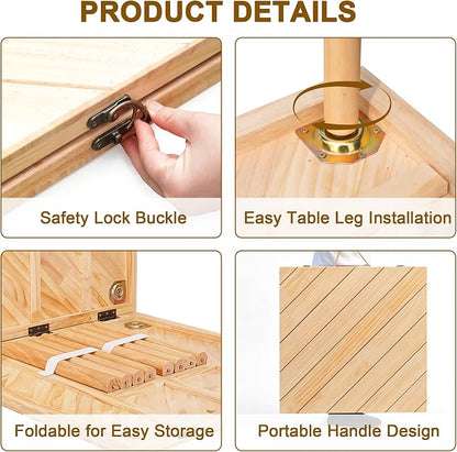 Folding Picnic Table for Indoor Outdoor, Portable Boho Low Picnic Table with Table Runner, 60" x 30" Wooden Table for Camping, Wedding, Beach, Garden, Party, Seats 6-8 People