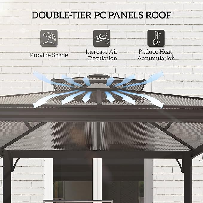Portable Charcoal Grill Canopy – 8.9x4.9ft Outdoor BBQ Shelter with Vented Double-Tiered Roof & 6 Hooks, Aluminum Wind-Resistant Grill Cover for Backyard, Camping (Black/Coffee)