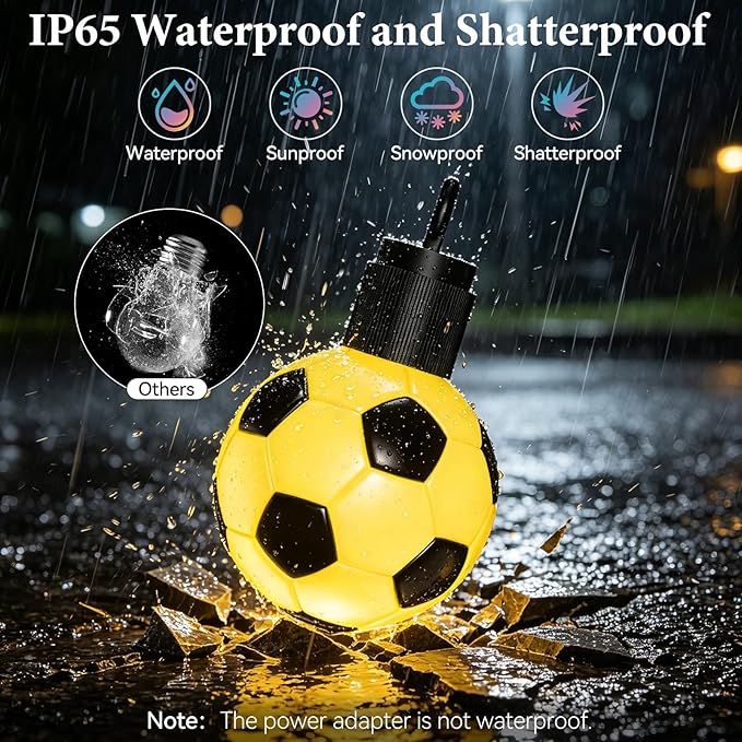 Soccer 50 FT Smart Outdoor String Lights Waterproof, 15 RGBW LED Bulbs 16 Million Colors with App & Remote Control for World Cup Decorations 2026