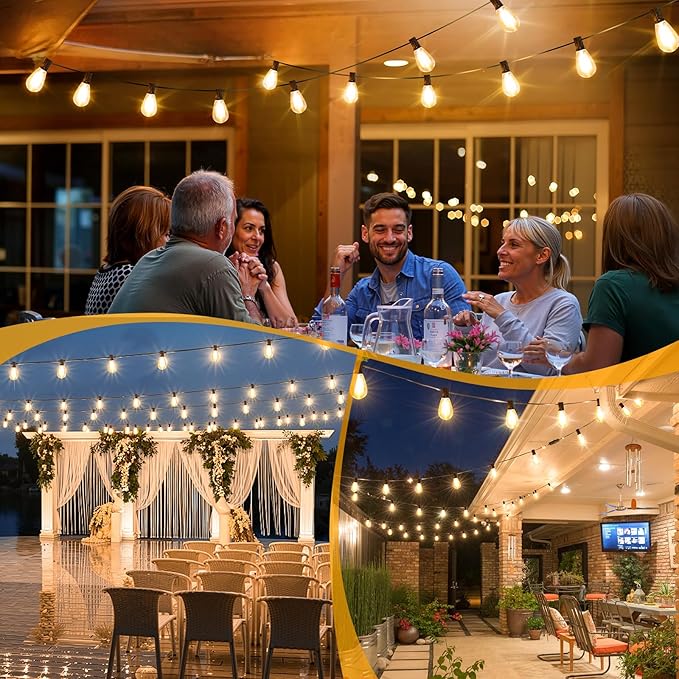 100FT(4x25FT) Solar String Lights with Remote, 3 Lighting Mode Outdoor Waterproof Dimmable Patio Lights String with 10+1 Shatterproof S11 LED Bulbs for Backyard-Black