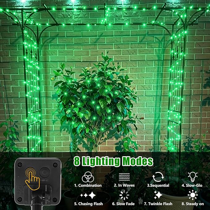 YEGUO 4 Pack Green Solar Fairy Lights, Each 33ft 100 LED Christmas Lights Outdoor Waterproof, 8 Modes Sliver Wire Solar String Lights