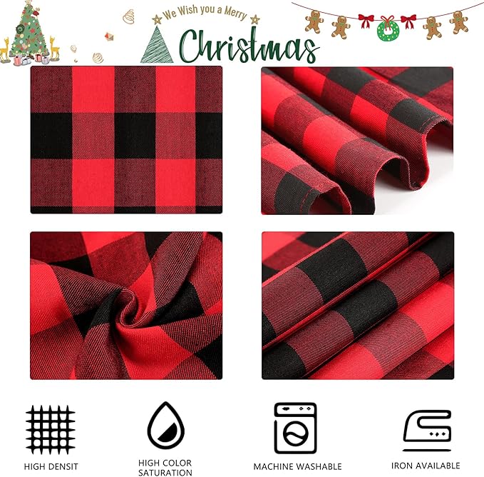 B-COOL Christmas Tablecloths Plaid Tablecloth Farmhouse Buffalo Checkered Table Cover for Christmas Thanksgiving Day Halloween Party Decorations (Black and Red Checkered, 56x84 inch)