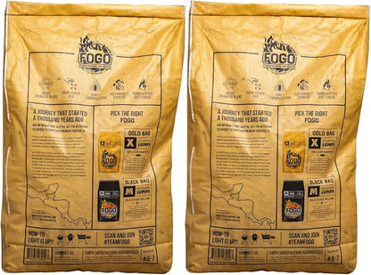 FOGO Premium Hardwood Lump Charcoal, Natural, Large Sized Lump Charcoal for Grilling and Smoking, Restaurant Quality, 17.6 Pound Bag, 2-Pack
