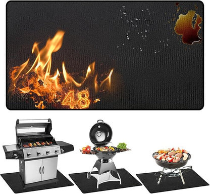 48" x 36" Grill Mats for Outdoor Grill, 2000°F Fireproof Under Grill Mat, Double-Sided Silicone Grill Pads for Deck Protector, Waterproof Oil-Proof BBQ Grill Matt for Fire Pit, Black