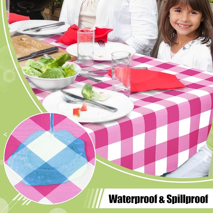 Smiry Picnic Table Cloth, Vinyl Tablecloths with Flannel Backing, 60"x84" | Waterproof Rectangle Table Cloth, Wipeable Buffalo Plaid Table Cover for Indoor and Outdoor (Hot Pink & White)