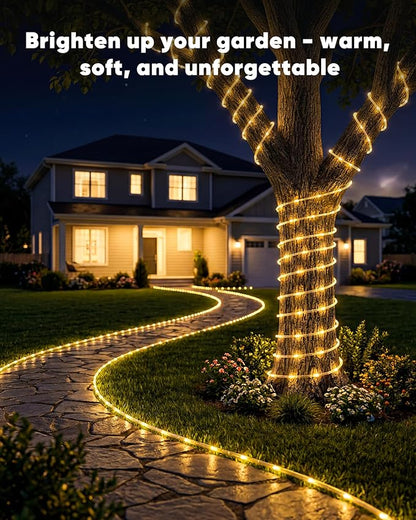 Brightown Solar Rope Lights, 39FT 100LED Outdoor Solar String Lights, IP65 Waterproof Solar Powered Fairy Lights with 8 Lighting Modes for Party Garden Patio Pool Backyard Tree Decoration, Warm White