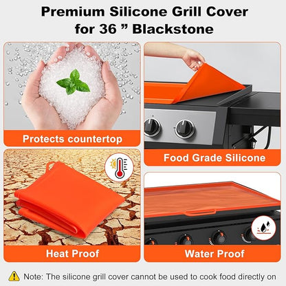 36"Silicone Griddle Cover & 16"Griddle Accessories for Blackstone with Grease Cup Liner, 3PCS Heavy Duty Food Grade Silicone Grill Mat,BBQ Grill Mat All-Season Protection form Grease & Dirt