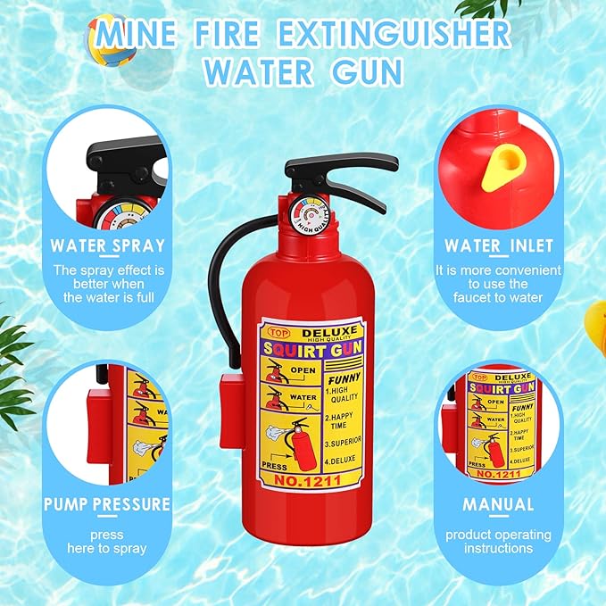 24 Packs 4 Inch Fire Extinguisher Toys Fire Extinguisher Mini Water Firemen Squirter for Party Favors