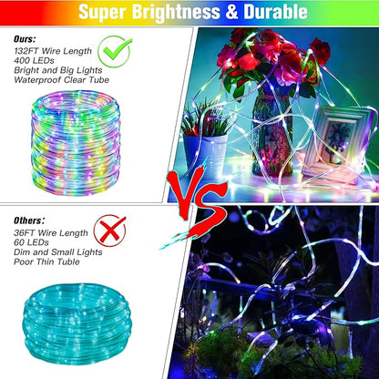 Nazuwke 132Ft Rope Lights for Outside, Waterproof 18 Colors Changing Rope Lights Fairy String Lights with Remotes, 400 LEDs Dimmable Twinkle Christmas Lights for Bedroom Patio Halloween Decorations