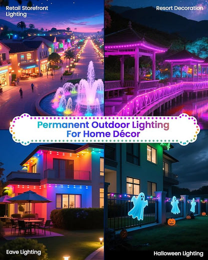 150FT Permanent Outdoor Lights for House, 24V RGB+IC Smart Outside Lights with 221 Modes, App & Remote Control, IP68 Waterproof, Year-Round Roof & Eaves Lighting for Christmas, Holidays (150FT)