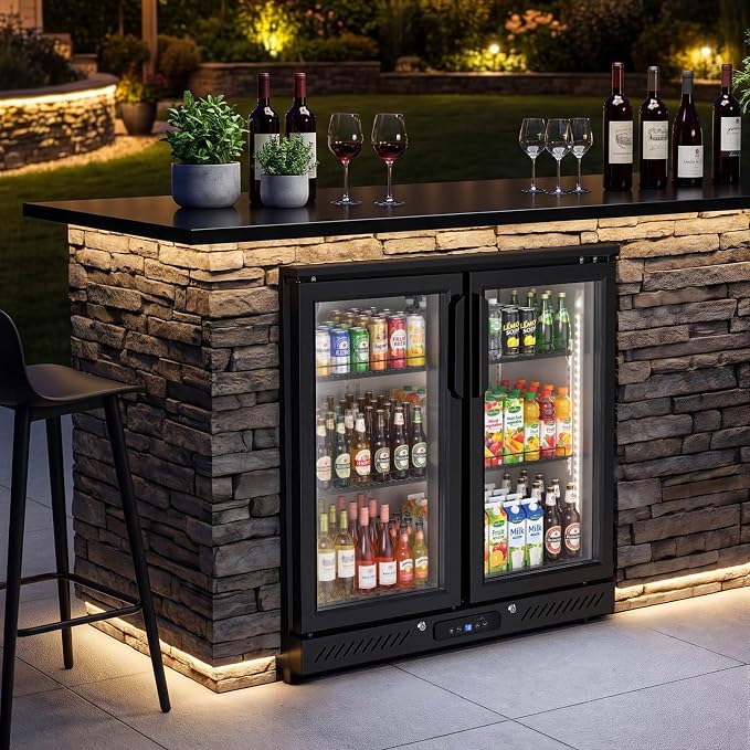 Electactic 6.5 Cu.Ft Wine & Beverage Refrigerator, Double Glass Door Beverage Cooler, Built-in & Freestanding Drink Fridge with LED Light, for Bar, Kitchen, Office