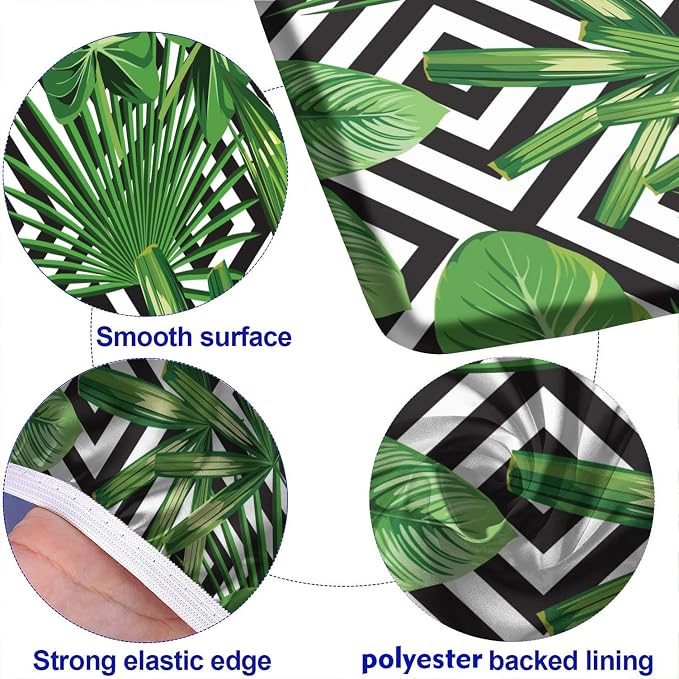 Palm Leaves Picnic Fitted Tablecloths and Bench Covers, Tropical Jungle Plant Leaf Print Elastic Edge Table Cover, 72x28 Inch, 3 Pcs Set Rectangle Tablecloths for Indoor Outdoor Dinner Party Patio Use