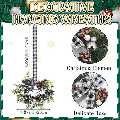Zeyune 6 Pcs Christmas Kitchen Cabinet Wreaths with Plaid Bow 14.96 x 7.87 Inch Hanging Christmas Cabinet Doors Wreaths Decorative for Kitchen Window Outdoor Indoor Xmas Holiday Decor