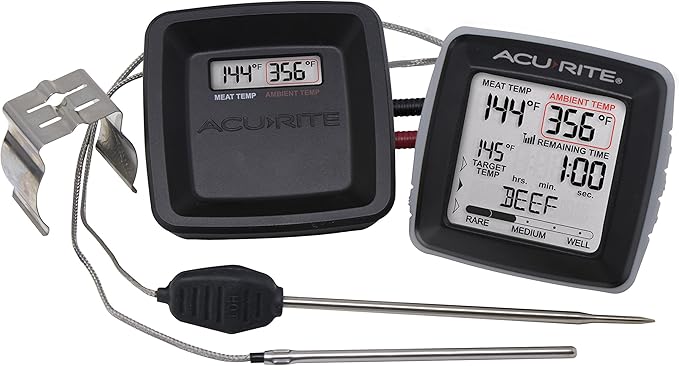 AcuRite 01185M Digital Meat Thermometer with Wireless Display and Time Left to Cook Gray, 3.31-inch Height x 3.43-inch Width x 2.52-inch Depth