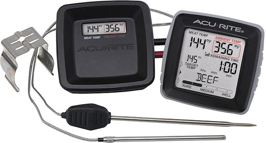 AcuRite 01185M Digital Meat Thermometer with Wireless Display and Time Left to Cook Gray, 3.31-inch Height x 3.43-inch Width x 2.52-inch Depth