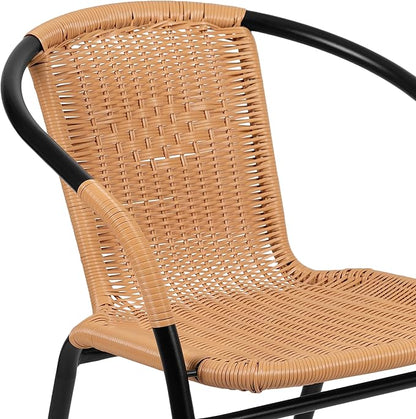Flash Furniture Lila 2 Pack Beige Rattan Indoor-Outdoor Restaurant Stack Chair