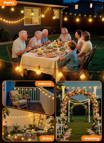Outdoor String Lights, 50FT 25 LED Bulbs String Lights, IP65 Waterproof Connectable G40 Outside Patio Light for Backyard Porch Balcony Garden Decor Christmas Camping Gazebo