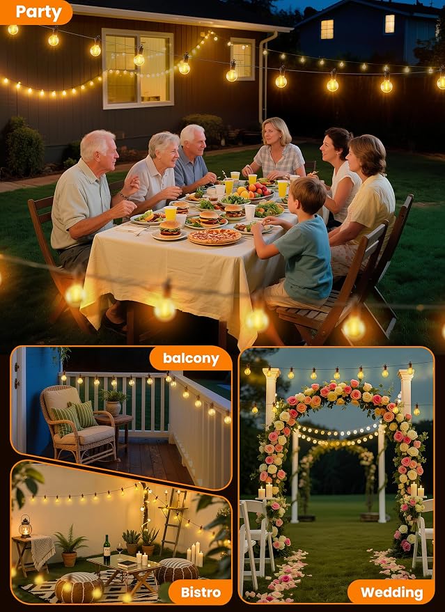 150FT 77 LED Outdoor String Lights, G40 Shatterproof String Lights, IP65 Waterproof Connectable Outside Patio Light for Backyard Porch Balcony Garden Decor Christmas Camping Gazebo