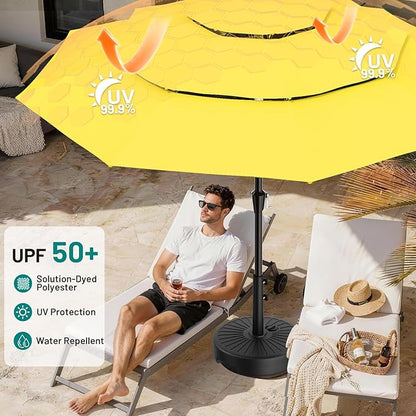AreShark 9ft 3-Tier Patio Umbrellas, Outdoor Umbrella with 8 Sturdy Ribs UV Protection Windproof, Market Table Umbrella w/Push Button Tilt & Crank for Pool, Porch, Deck, Garden(Yellow)