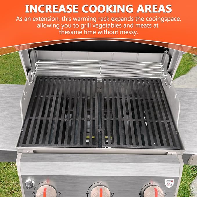 QuliMetal Stainless Steel Warming Rack for Weber Spirit 300, Grill Parts for Weber Spirit 2 300 Series Grills with Front Control Knobs, 7641 Upper Rack for Weber Genesis Silver Gold B/C Grills