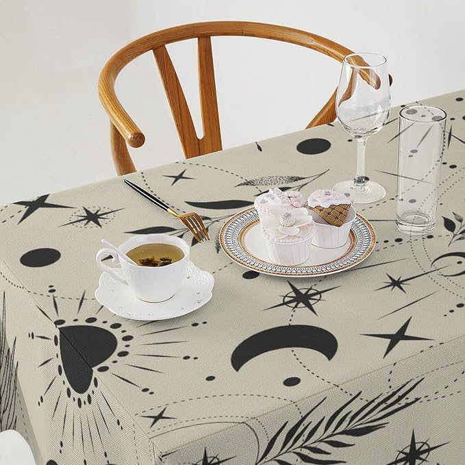 Sun Moon Tablecloth Vintage Boho Mystical Celestial Star Galaxy Space Table Cloth Water Resistant Wipeable Table Cover for Picnic Party Holiday Kitchen Dinner 60"x90"