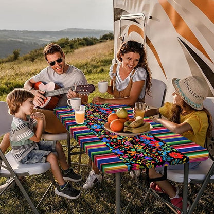 Mexico Picnic Table Cover with Bench Covers and Bag, Camping Essentials, Cinco De Mayo Fiesta Stripes Table Cloth Waterproof Fitted Tablecloth Cover with Elastic Edge for Outdoor 3 PCS 30x96 Inch