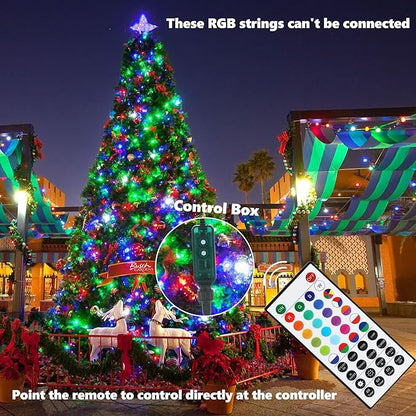 Joomer Red Blue White String Lights Outdoor, 164FT 500LED RGB Lights with Remote Timer Memory, Waterproof Indoor Outdoor 4th of July Independence Day Memorial Day Patriotic Yard Garden Decor